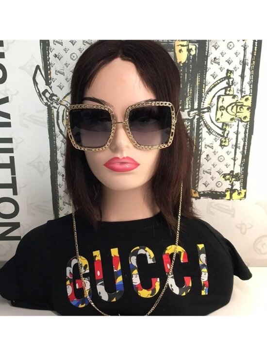 New Authentic Gucci Sunglasses Women\'s GG1033S 002 Gold Necklace Chain 57-21-215 main image 6